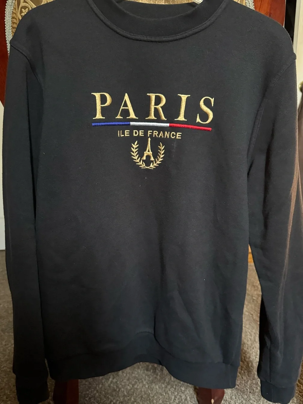 Paris Ile de France Embroidered Crewneck Sweatshirt - Black